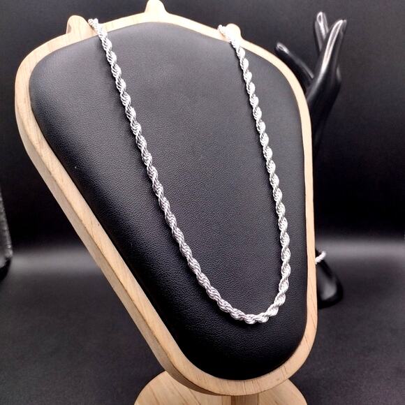 925 Silver Plated Diamond Cut Necklace & Bracelet Set VTG Fashion Birthday Gift - Picture 3 of 9